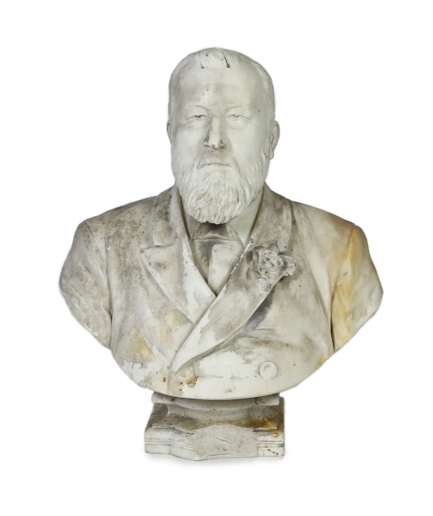 William John Seward Webber (1842-1919). A carved white marble bust of a gentleman, though to be Edward VII, width 56cm, height 65cm